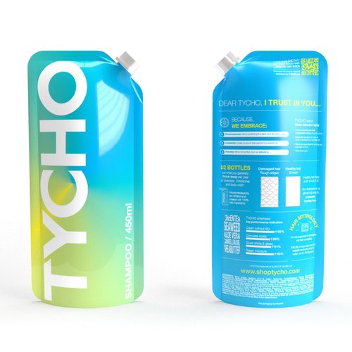 TYCHO Premium Scented Strengthening & Hydrating Shampoo Refill Pouch 450ml (15.22 fl oz) - Ideal for Shampoo and Conditioner Containers Systems | Radiant Shine & Intense Hydration