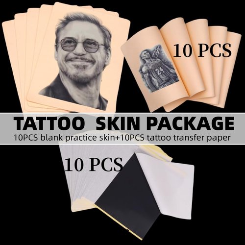 Blank Tattoo Practice Skin Fake Skin, 20PCS/set, including 10PCS Practice Skin + 10PCS Tattoo Transfer Paper, Practice Skin Tattoo Skin suitable for beginners and experienced artists (Two sided use)