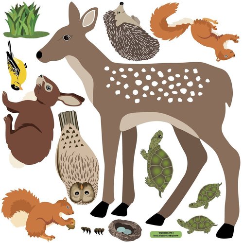 Woodland Animal Wall Decals, Eco-Friendly Peel and Stick Removable and Repositionable Fabric Wall Stickers