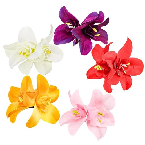 5Pcs Colorful Artificial Flower Hair Clip, Bohemian Flower Hairpin Hawaiian Hibiscus Plumeria Hairpin for Seaside Holiday,Clips and Barrettes,Bridal Hair Accessories Headwear,Hair Accessories