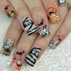Orange Glitter Halloween Press on Nails Short Square Fake Nails Big Eyes Charms Mummy Colorful Sequins Nail Decals Nails Press ons Spider Web Bat Cat False Nails Glue on Nails Stick on Nails for Women
