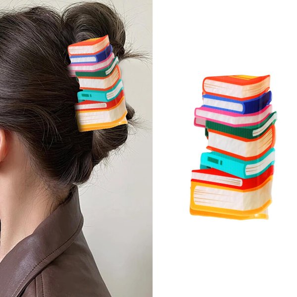 Back To School Hair Clips for Women Girls Orange Book Shape 3.5 Inch Hair Clips Cute Hair Jaw Barrettes for Women Teachers Appreciation Gift Thick and Thin Hair Accessories