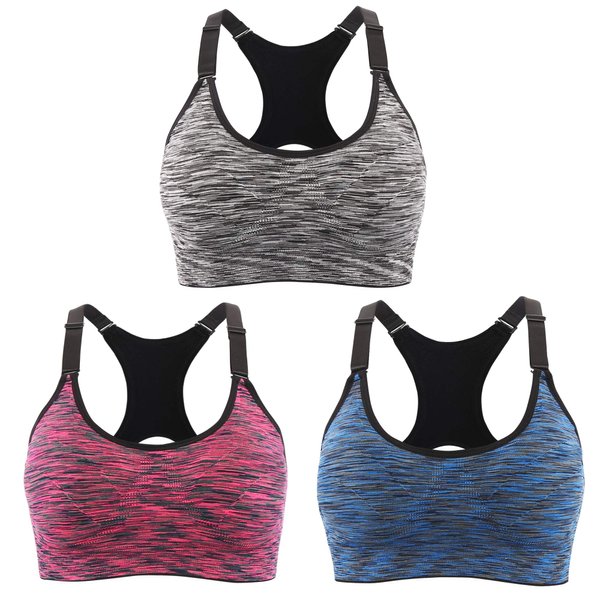 EMY Sports Bra for Women 1 2 3 5 Pack Space Dye Removable Pads for Fitness Gym Yoga Running (S,3 Pack-BRB)