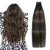 Tape in Hair Extensions Human Hair 20pcs Natural Black to Chestnut Brown Double Sided Tape in Hair Extensions Real Human Hair 20 Inch 50g,