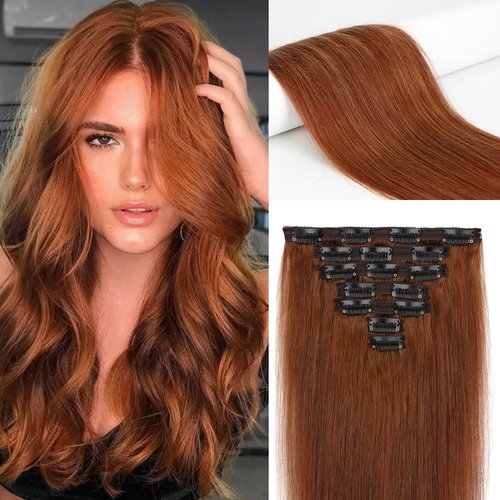 Leterly Clip in Hair Extensions Real Human Hair 14 inch 7pcs Straight Remy Human Natural Hair Invisible Clip ins for Women Gift Light Auburn