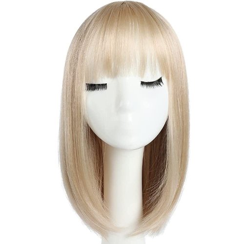 HSPCYGG Bob Wigs Short Daily Blonde Wig with Bangs 14" Straight Synthetic Halloween Costume Cosplay Wigs for Women