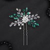 Teyglen Flower Bridal Hair Pin Crystal Flower Wedding Hair Piece Handmade Green Rhinestone Pearl Beads Hair Pins Clips Vinatge Headpiece Floral Hair Accessories for Women Bride Girls