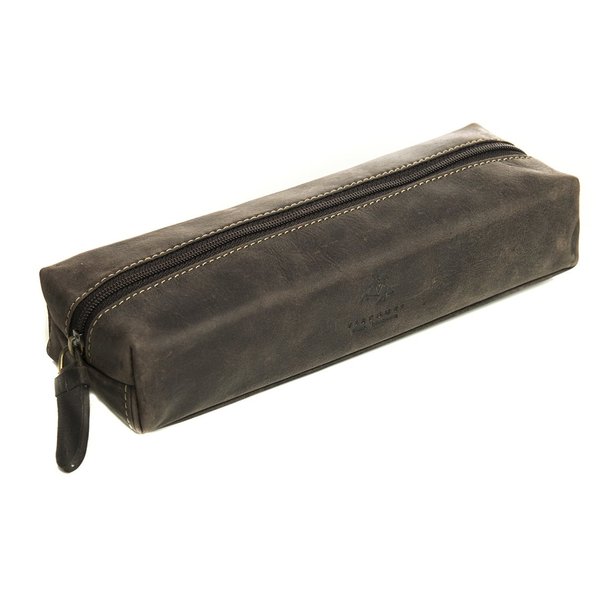 Visconti 731 Hunter Distressed Leather Pencil Case/Small Travel Makeup Cosmetic Bag/Toiletry Case/Supply Holder (Brown)