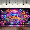 Blissyard Neon Birthday Party Banner 71x43 Inch Glow in The Dark Birthday Party Photography Backdrops Happy Birthday Party Decoration Banner for Kids Boys Girls