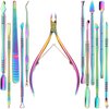 12 Pieces Cuticle Nippers Cuticle Pusher Ingrown Nail Kit Triangle Nail Polish Remover Nail Cleaner Fork Nail File Lifter Cuticle Peeler Scraper for Fingernail Toenail Manicure(Rainbow)