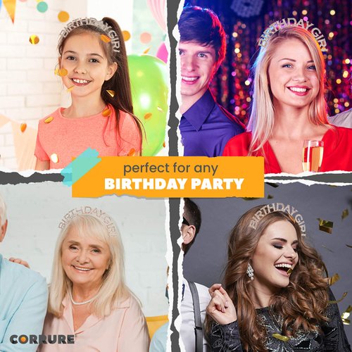 CORRURE Birthday Girl Rhinestone Headband Tiara, Rose Gold Birthday Crown Headpiece, Party Hair Accessories for Girls and Women, Sweet 16, 18th, 21st, 25th, Any Other Bday Party Decorations Supplies