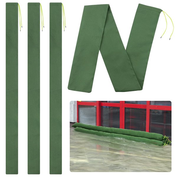 4 Pcs 6' × 6" Long Canvas Sandbags- Thickened Canvas Flood Protection Sand Bags with Elastic Band Reusable Flood Water Barrier Rain Wind Flood Barrier Tube Sandbags for Door Window Flood Control
