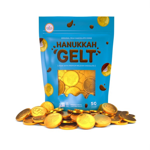 The Dreidel Company Chocolate Candy Milk Chocolate Coins, Hanukkah Gelt, Gold Coins, Made with Belgian Chocolate, Gluten Free, Non GMO, Nut-Free, Kosher Certified (50-Pack)