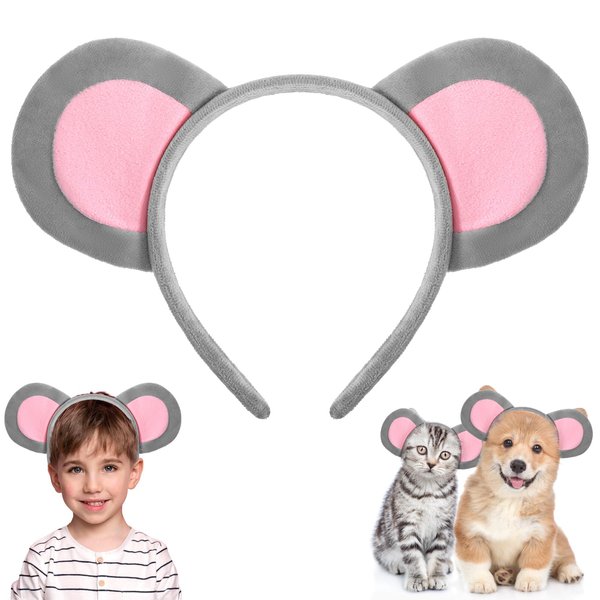 COMNICO Mouse Ears Headband, 1Pcs Animal Ears Headwear Mouse Costume Accessory Plush Hairbandfor Animal Cosplay Halloween Christmas Cosplay Dress Up Party