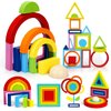 TOY Life Wooden Rainbow Stacking Toy, 27 Pcs Stacking Toy Wooden Rainbow Stacker Baby Toys 6 to 12 Months Montessori Rainbow Stacking Game Baby Toys 12-18 Months Nesting Blocks Puzzle Educational Toys