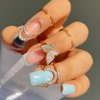 SMUOBT 3PCS Nail Ring for Women Rhinestone Tip Nail Rings Jewelry Fingertip,Nail Art Charms Accessories False Nail Crystal Gold Fingernail Rings for Gifts
