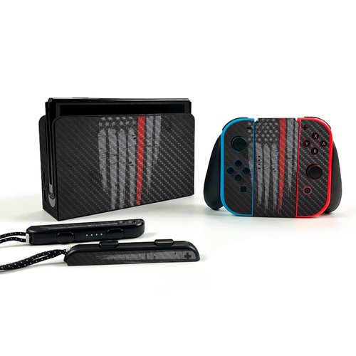 MightySkins Carbon Fiber Skin Compatible with Nintendo Switch OLED - Thin Red Line | Protective, Durable Textured Carbon Fiber Finish | Easy to Apply | Made in The USA