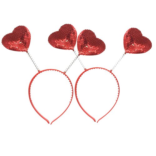 BinaryABC Red Heart Head Bopper Sequin Headband,Valentines Day Hair Accessories,Valentine's Day Party Supplies,2Pcs
