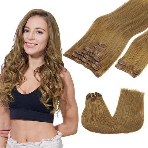 GOO GOO Clip in Hair Extensions Real Human Hair, 20inch 150g 9Pcs, 8C Ash Brown, Remy Human Hair Extensions Clip ins for Women, Natural Human Hair