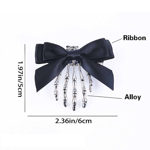 Utavu 2Pcs Halloween Skeleton Claws Hair Clips Cute Skull Hand Hair Clip with Bowknot Halloween Claw Hairpin for Girls Halloween Party Cosplay