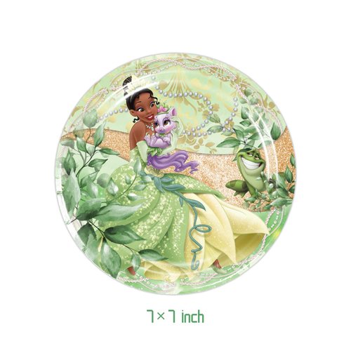 DoMiDoLa 40pcs Princess Tiana Party Supplies include 20 plates, 20 napkins for the Princess Tiana birthday party