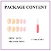 MERVF Square Press on Nails Short Fake Nails French Tip Squoval Glue on Nails Press ons Orange Acrylic Nails Artificial Pink 24pcs Glossy False Nails with Design