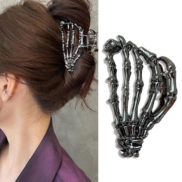 Halloween Hair Clips Metal Skull Hand Claw Clips Black Alloy Medium Hair Clips with Skeleton Design Hair Barrettes Clips for Thick Hair Thin Hair Hair Accessories for Women Girls Halloween Decor