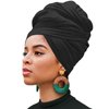 XTREND 1 Piece Stretch Head Wrap Jersey Turban Urban Hairband Scarf Fashion Headband Solid Color Breathable Ultra Soft Extra Long Head Band Tie for Women (Black)