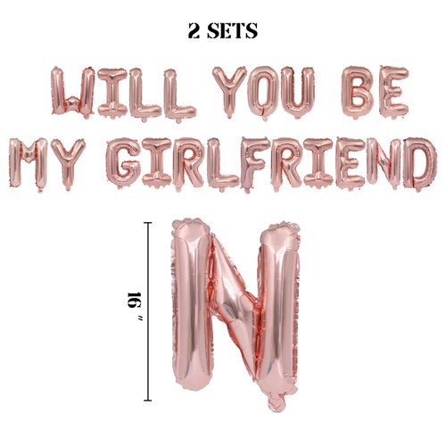 2 Set 42Pcs Rose Gold Will You Be My Girlfriend Letter Balloons 16in Balloon Foil Letter Decorations Party Decor Rose Gold Letter Balloons Will You Be My Girlfriend Party Supplies