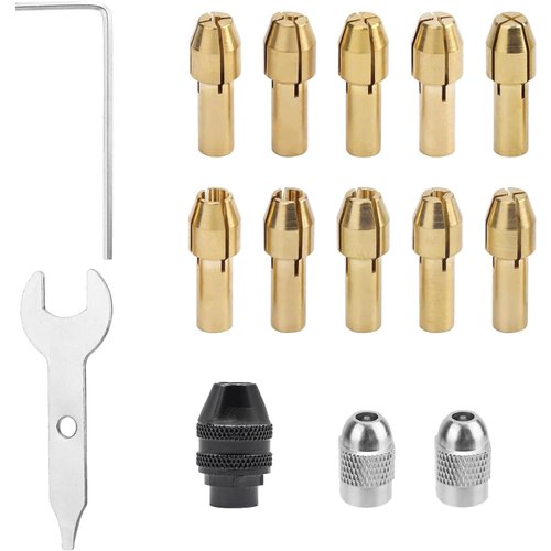 Drill Chuck Collet Set for Dremel, 15PCS Chuck Collet Kit Include Brass Collet Set, Collet Nut Kit, 0.8-3.2mm Shank Replacement, Rotary Tool Replacement Chuck Adapter