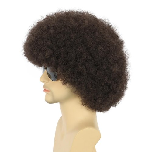 karlery Adult Men Women Afro 70s 80s Curly Dark Brown Wig Rocker Party Wig California Halloween Costume Wig