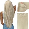 Clip in Hair Extensions Human Hair Straight Platinum Blonde 22 Inch Clip on Hair Extensions Natural Remy Brazilian Clip ins Real Human Hair Extensions for Women Invisible Double Weft 60G 5 PCS