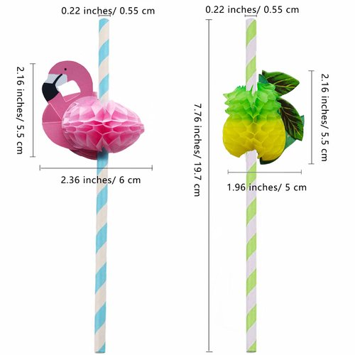 50 Pieces Flamingo Pineapple Straws Flamingo Paper Straw Decorations Disposable Drinking Straws Honeycomb Cocktail Straws for Pool Hawaiian Luau Party Table Decor Birthday Wedding Tableware Supplies