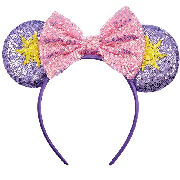 Opzzqz Mouse Ear Headbands for Women Giltter Bow Headband for Girls and Adult Birthday Party Decorations for Halloween Christmas (Rapunzel01A)