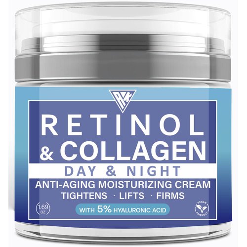 Retinol Cream for Face with Hyaluronic Acid, day and night moisturizer for both women and men, Collagen Cream for Face Reduces Wrinkles and Dryness, 1.69 Oz.