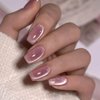 Pink Press on Nails Short Square Fake Nails Cat Eye False Nails with Design Pink Glitter Stick on Nails Full Cover Glossy Acrylic Artificial Nails Obmre Pearl Glue on Nails for Women Manicure 24Pcs