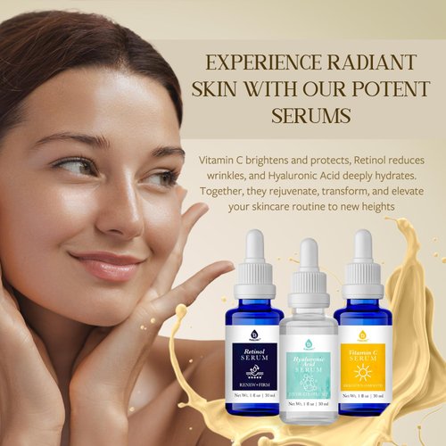 PURSONIC Anti Aging Skin Care Set of 3 - Hyaluronic Acid Serum, Retinol Serum & Vitamin C Face Serum for Women — Nourishing Hydrating Serum for Face, Smoothed Wrinkles, Dryness, Fine Lines