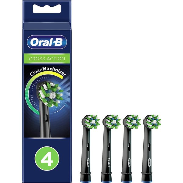 Oral-B Crossaction Electric Toothbrush Replacement Brush Head Refills, Black , 4 Count (Pack of 1)