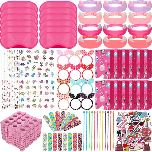 170 Pcs Spa Party Favors for Girls Multiple Spa Party Supplies Include Tote Bags Nail File Spa Eye Mask Toe Separators Nail Stickers Spa Stickers Cute Hairbands Hair Circle Colored Hair Braids Clip