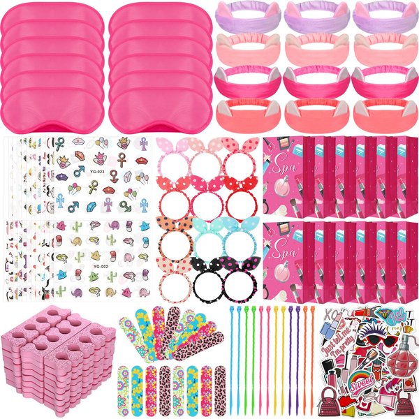 170 Pcs Spa Party Favors for Girls Multiple Spa Party Supplies Include Tote Bags Nail File Spa Eye Mask Toe Separators Nail Stickers Spa Stickers Cute Hairbands Hair Circle Colored Hair Braids Clip