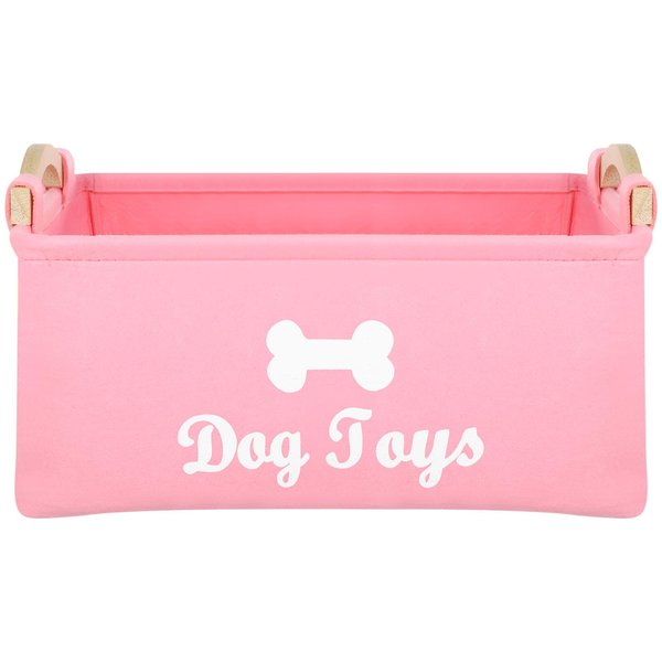 OATIPHO Dog Toy Basket, Dog Toy Storage Bins with Handle, Foldable Square Dog Toy Box Felt Dog Toy Storage Chest Organizer for Pet Toys Blankets 15"x7"x10"