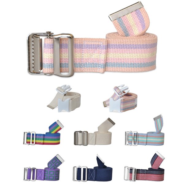 NYOrtho Metal Buckle Gait Belt - Adjustable Machine Washable Strong and Durable Material Latex Free, Pastel, 54"