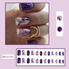 Purple Marbling Press on Nails Medium Artificial False Nails with Gold Foil Design Square Acrylic Nails Full Cover Reusable Glossy Coffin Fake Nails French Stick on Nails Set Glue on Nails for Women