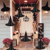 12 PCS Black Witch Hat with Hanging Rope, 16 PCS 3D Bats Stickers for Halloween Indoor Outdoor Yard Decor Party Decorations, Wizard Costume for Women Girls Kids