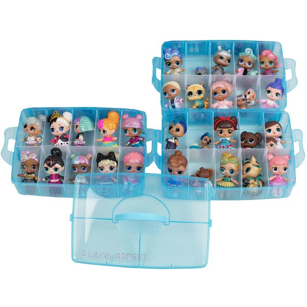 HOME4 No BPA Storage Organizer Carrying Case Box 30 Adjustable Compartments Compatible with Small Dolls LOL Toys Bead Beyblade Hot Wheels Tool Craft Sewing Jewelry Hair Accessories (Blue)