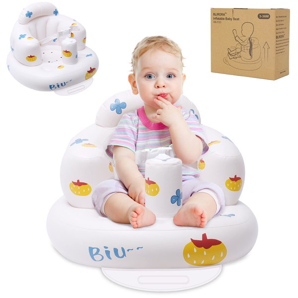 BLIRORA Inflatable Baby Floor Seat, Baby Chair for Sitting Up with Two-Point Harness Column-Shaped Airbag Sofa Support for 3-36 Month Olds, Infant Seat Built in Air Pump for Home or Travel