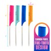 Colortrak Carbon Fiber Combs, Durable, Heat-Proof Comb, Anti-Static to Prevent Frizz, Bleach Safe Stainless Steel Pintail, 4pc Bag (Orange, Teal, Blue, Pink)
