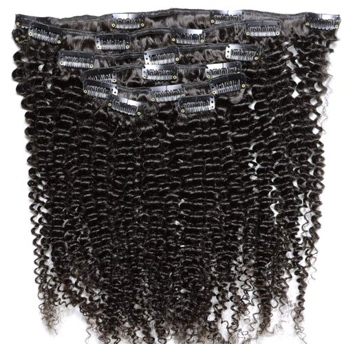 IXTUYLL Virgin Human Hair Clip In Extensions Kinky Curly 120 Gram 7 Pieces Mongolian Clips In Hair Extensions Human Hair for Black Women (20 inches, Natural Color)