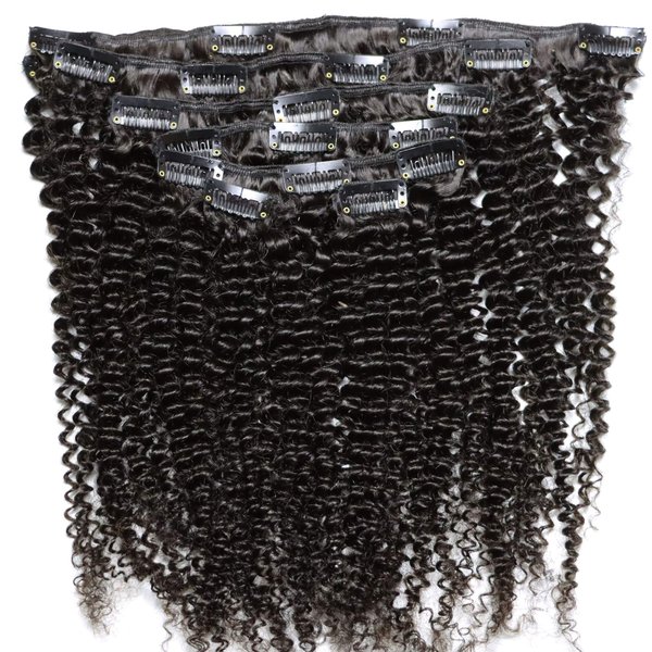 IXTUYLL Virgin Human Hair Clip In Extensions Kinky Curly 120 Gram 7 Pieces Mongolian Clips In Hair Extensions Human Hair for Black Women (20 inches, Natural Color)