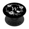 Cell Phone Pop Out Holder,White and Black Floral Letter W PopSockets Grip and Stand for Phones and Tablets